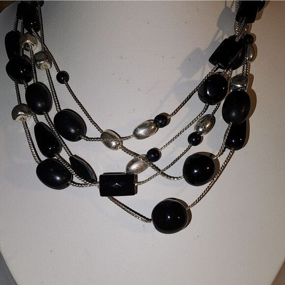 Anne Klein  Black and Silver Beaded Necklace 15" 2.5" Extender - Picture 2 of 8